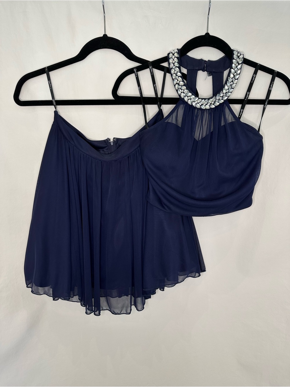 Source Unknown Navy Jeweled Halter Mini Dress Set